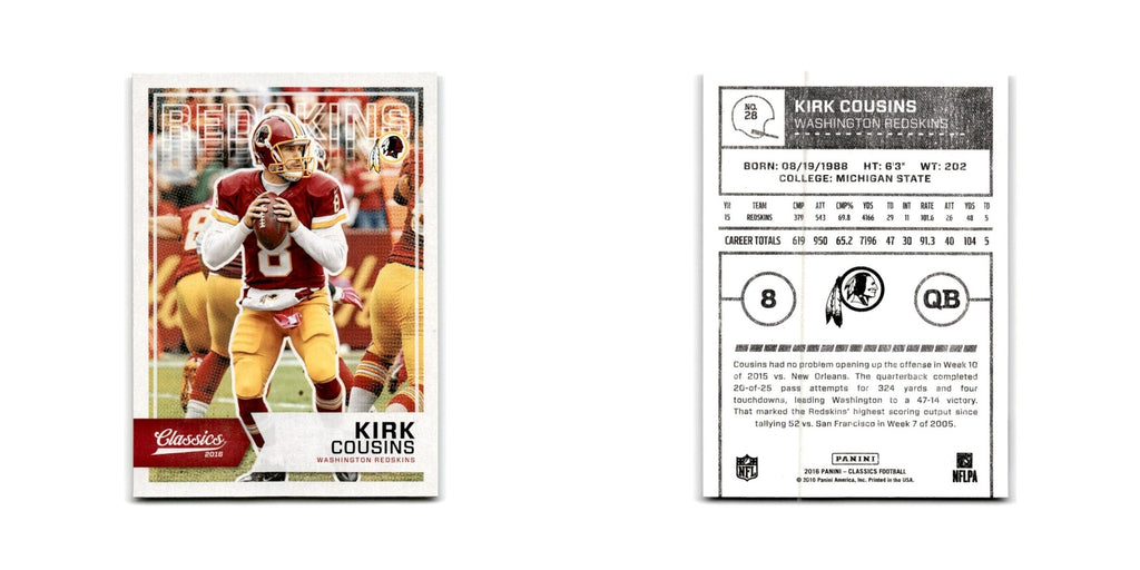 Kirk Cousins 2016 Panini Classics #28 Washington Redskins Football Card NM