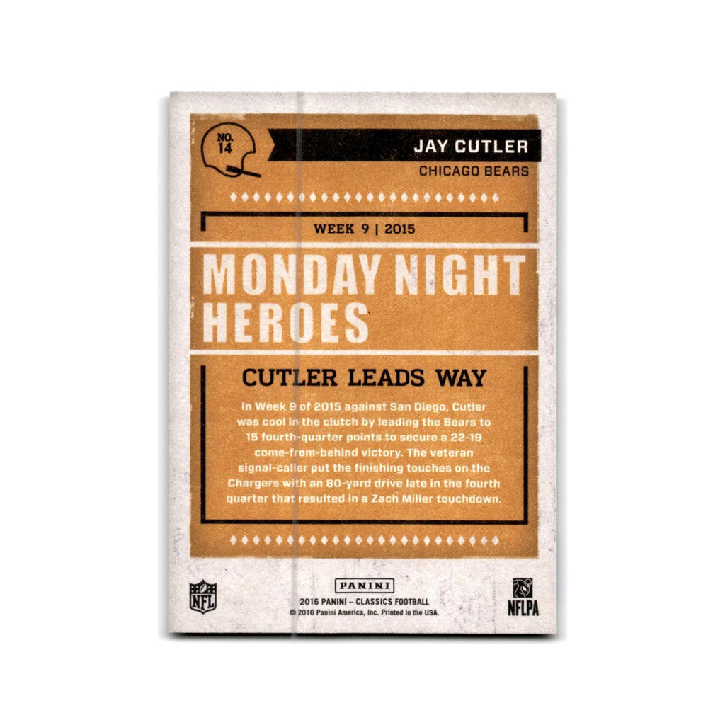 Jay Cutler 2016 Panini Classics Monday Night Heroes Bronze #14 Chicago Bears NM