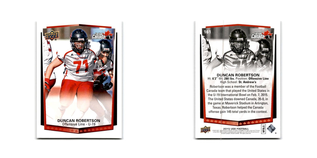 Duncan Robertson 2015 Upper Deck USA #161 Canada Football Card NM