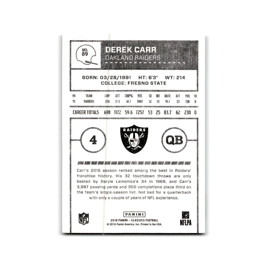 Derek Carr 2016 Panini Classics #89 Oakland Raiders Football Card NM