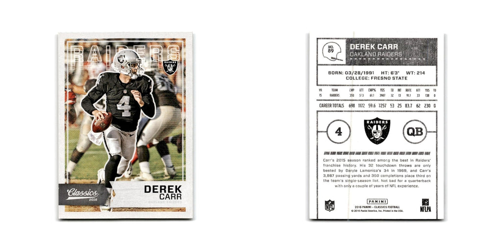 Derek Carr 2016 Panini Classics #89 Oakland Raiders Football Card NM