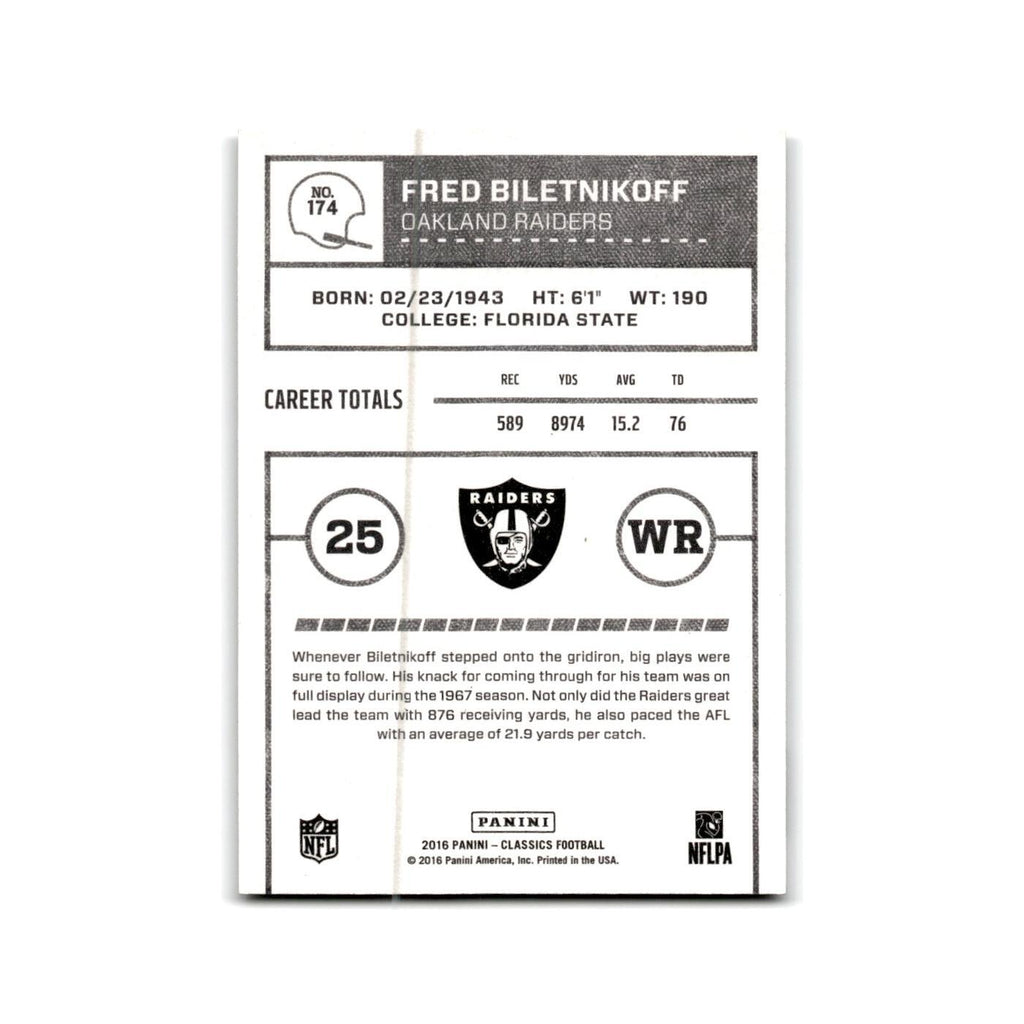 Fred Biletnikoff 2016 Panini Classics #174 Oakland Raiders Football Card NM