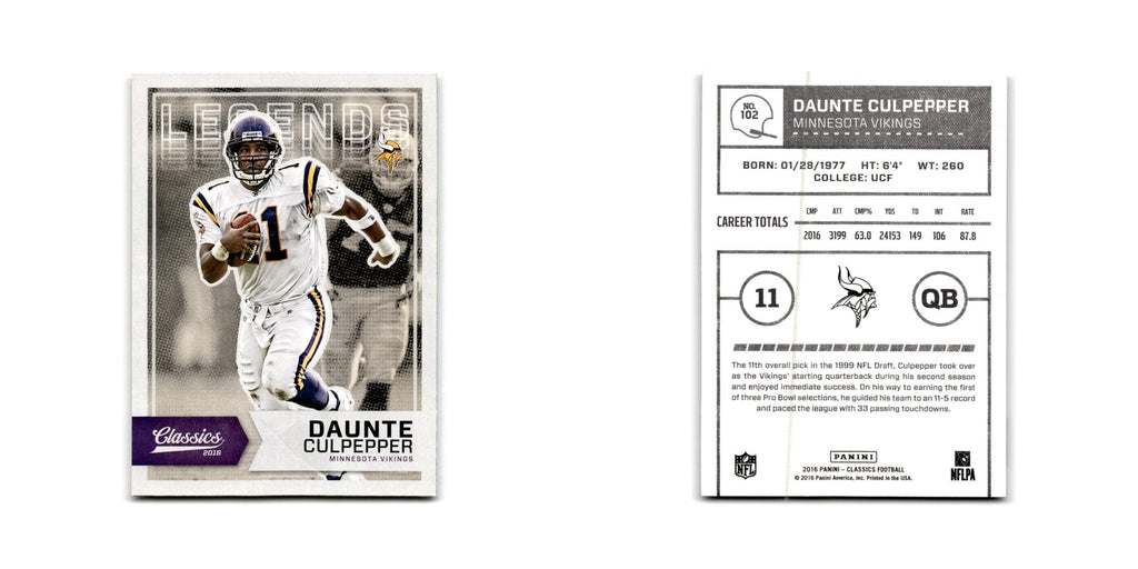 Daunte Culpepper 2016 Panini Classics #102 Minnesota Vikings Football Card NM