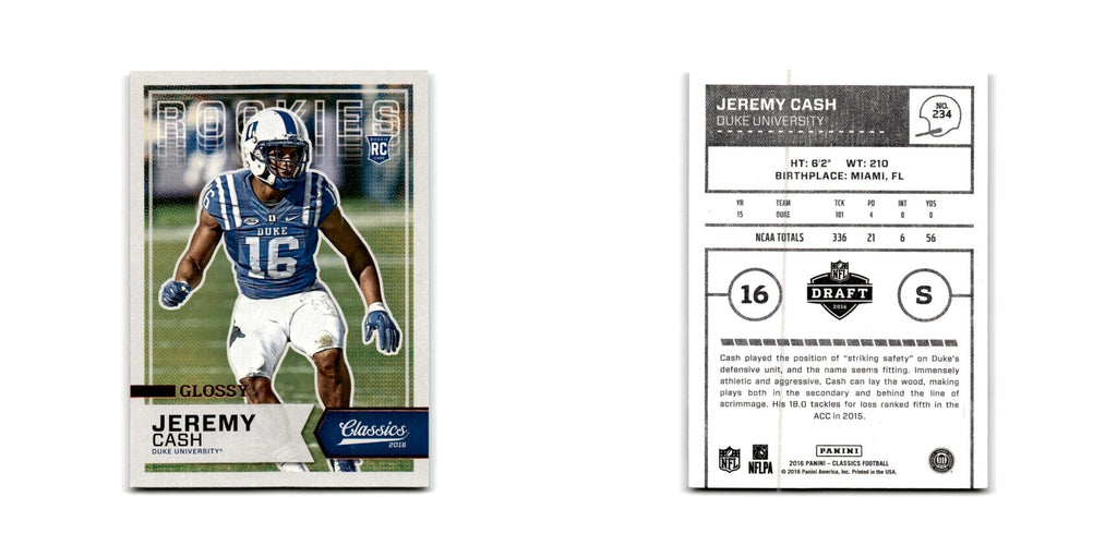 Jeremy Cash Rookie 2016 Panini Classics #234 Duke Blue Devils Football Card NM