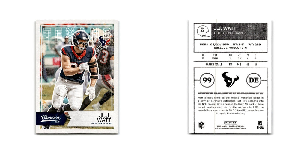 J.J. Watt 2016 Panini Classics #83 Houston Texans Football Card NM