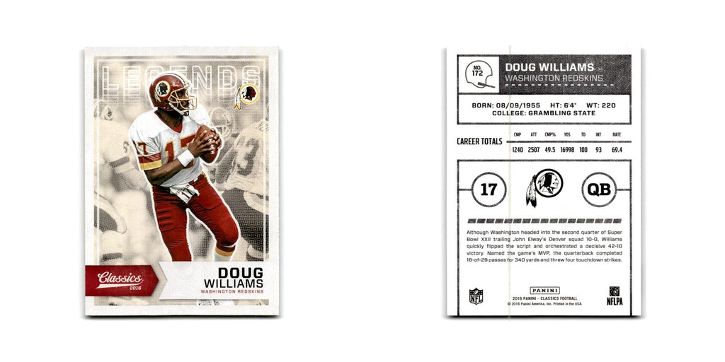 Doug Williams 2016 Panini Classics #172 Washington Redskins Football Card NM
