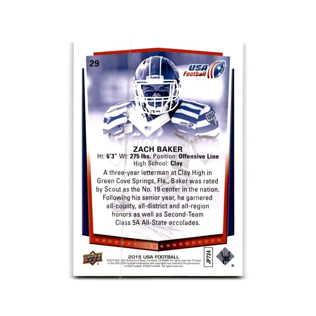 Zach Baker 2015 Upper Deck USA #29 USA Football Card NM