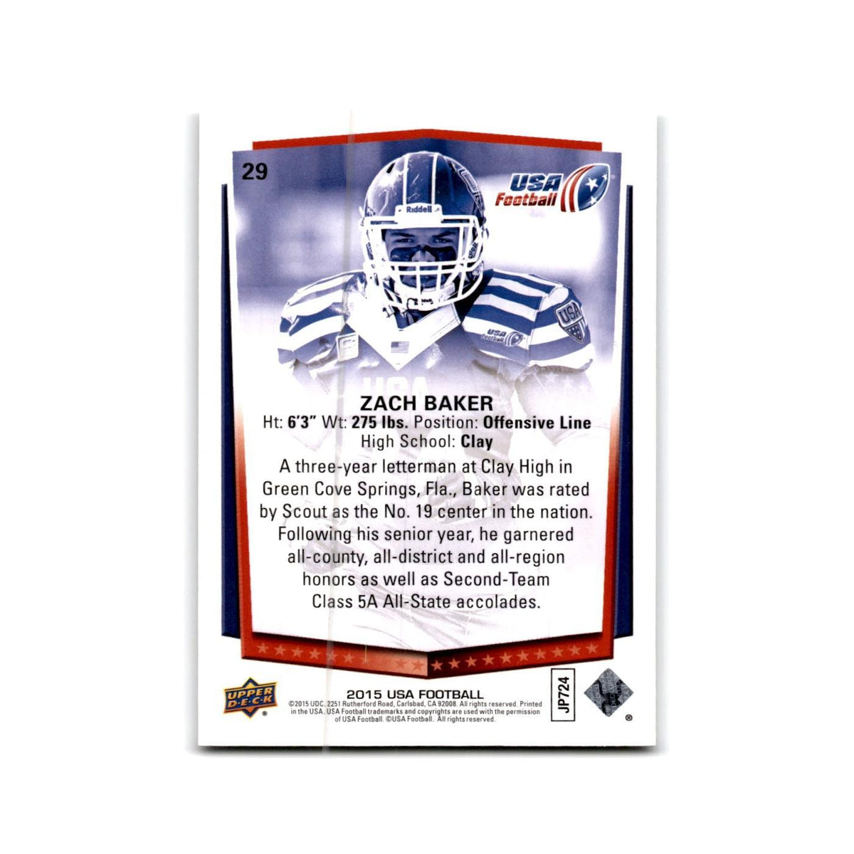 Zach Baker 2015 Upper Deck USA #29 USA Football Card NM