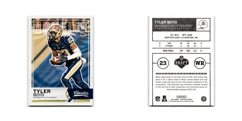 Tyler Boyd Rookie 2016 Panini Classics #223 Pittsburgh Panthers Football Card NM