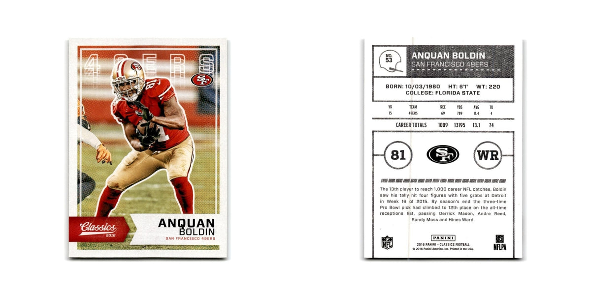 Anquan Boldin 2016 Panini Classics #53 San Francisco 49ers Football Card NM