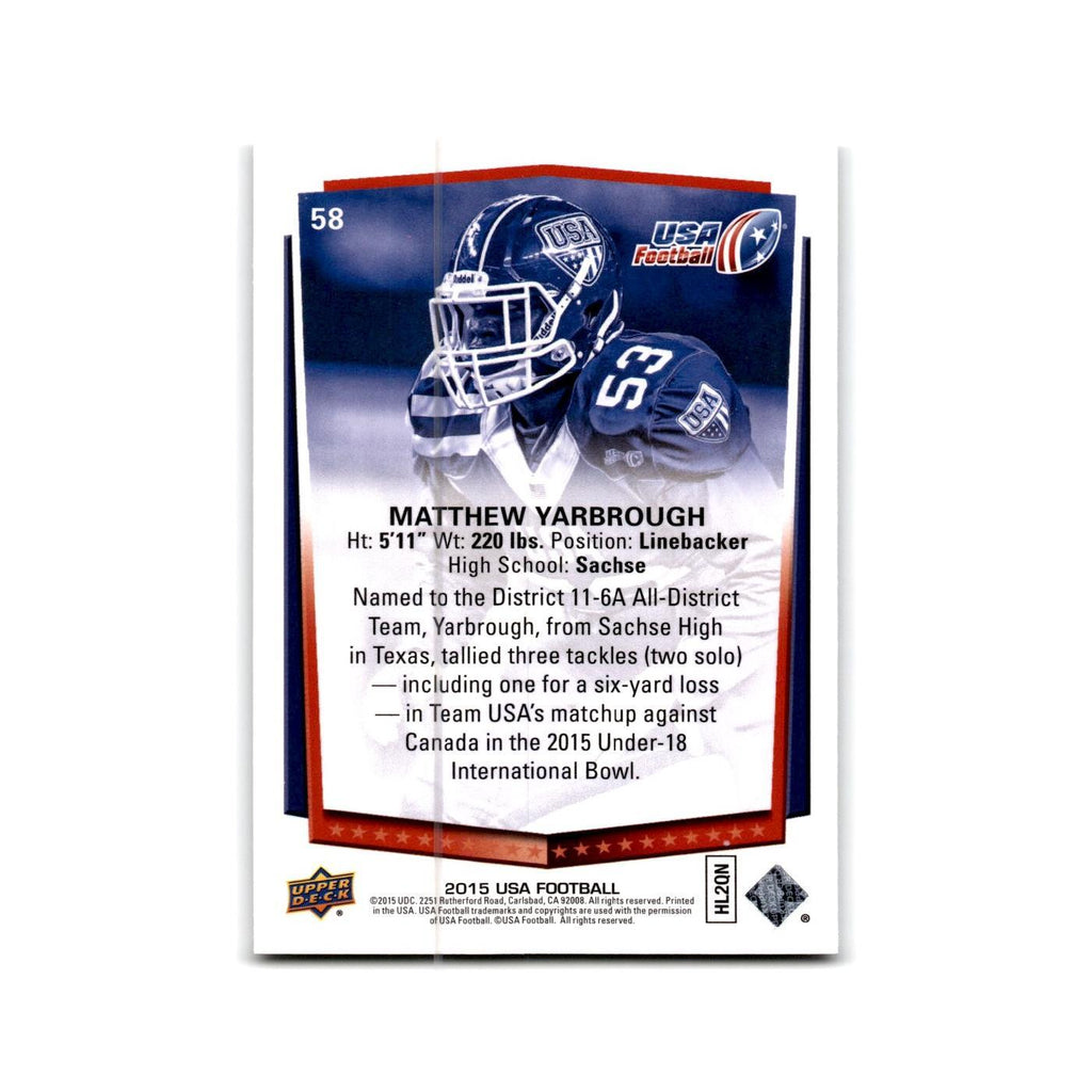 Matthew Yarbrough 2015 Upper Deck USA #58 USA Football Card NM