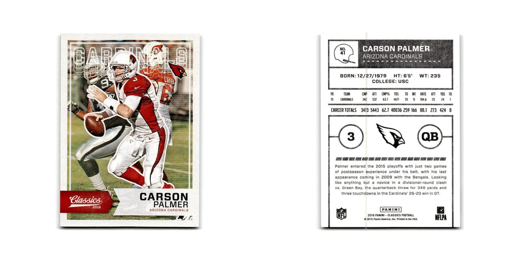Carson Palmer 2016 Panini Classics #41 Arizona Cardinals Football Card NM