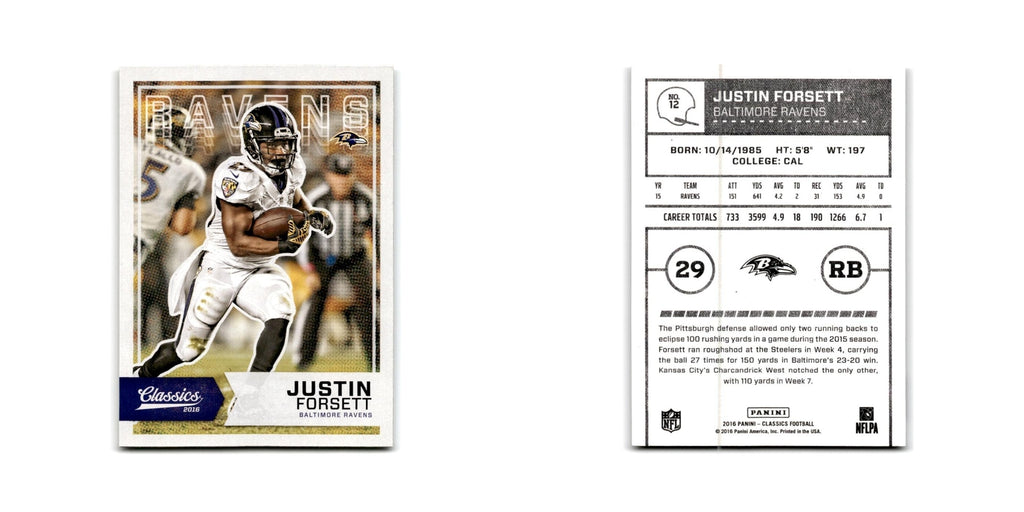 Justin Forsett 2016 Panini Classics #12 Baltimore Ravens Football Card NM