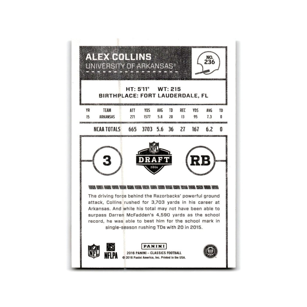 Alex Collins Rookie 2016 Panini Classics #236 Arkansas Razorbacks NM