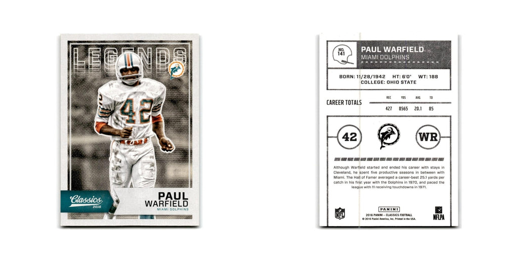 Paul Warfield 2016 Panini Classics #141 Miami Dolphins Football Card NM