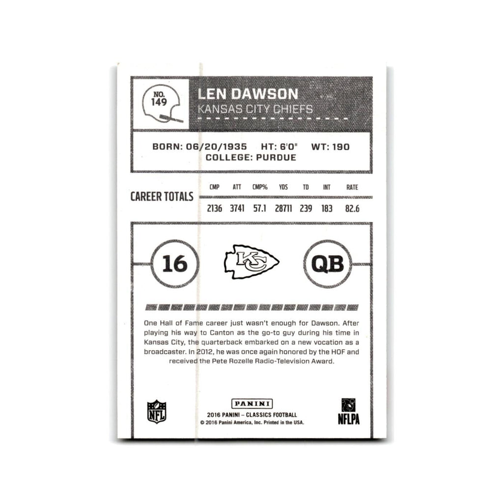 Len Dawson 2016 Panini Classics #149 Kansas City Chiefs Football Card NM