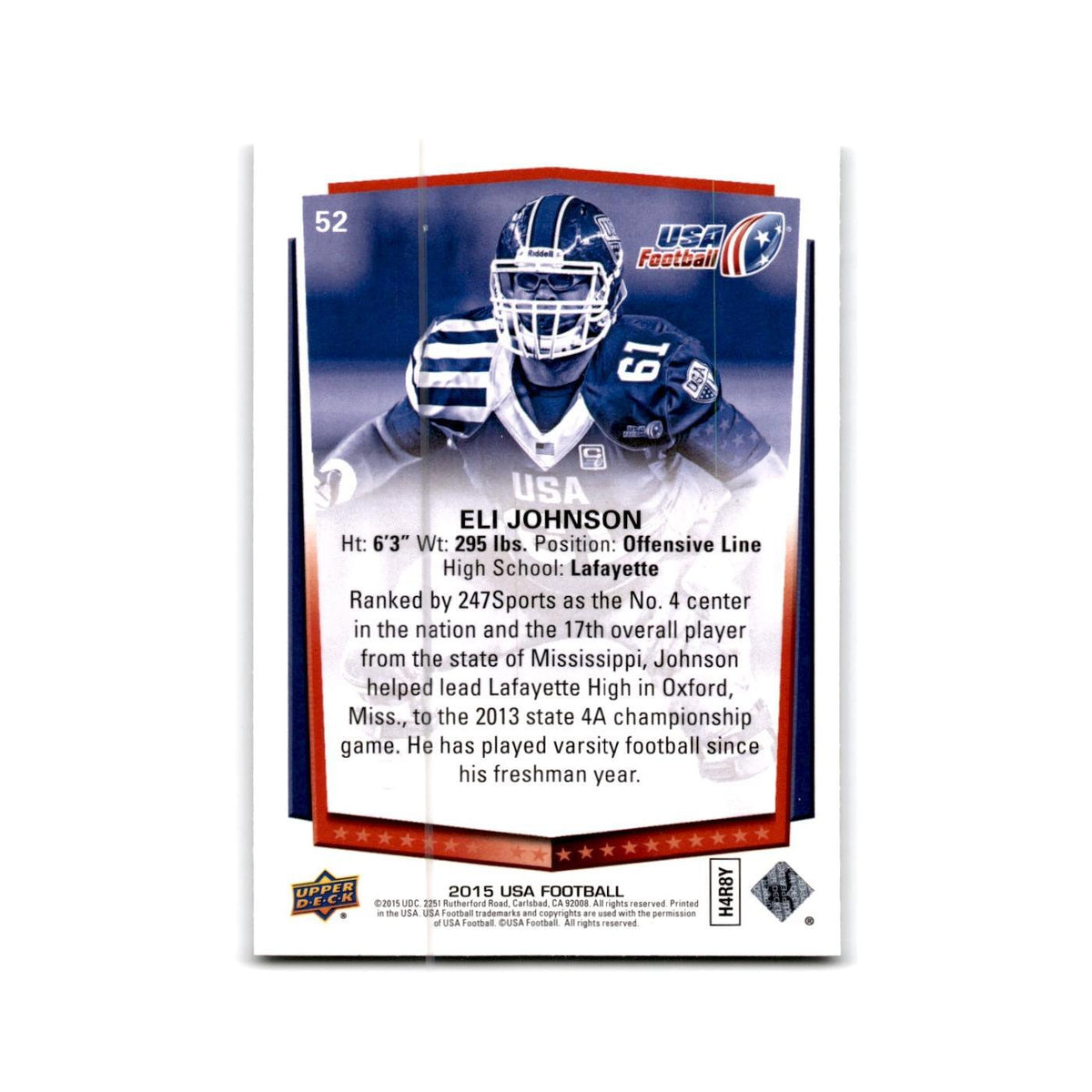 Eli Johnson 2015 Upper Deck USA #52 USA Football Card NM