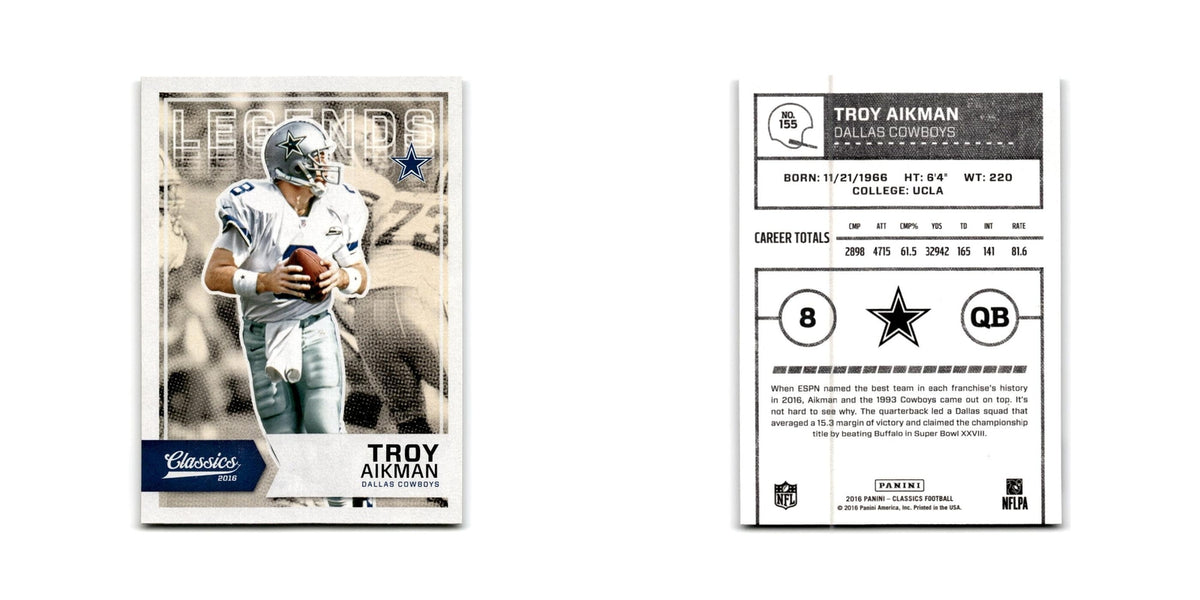 Troy Aikman 2016 Panini Classics #155 Dallas Cowboys Football Card NM