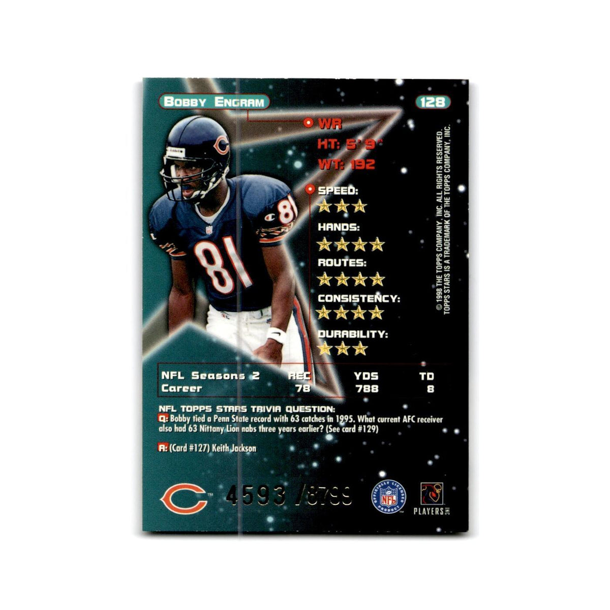 Bobby Engram #/8799 1998 Topps Stars #128 Chicago Bears Football Card NM