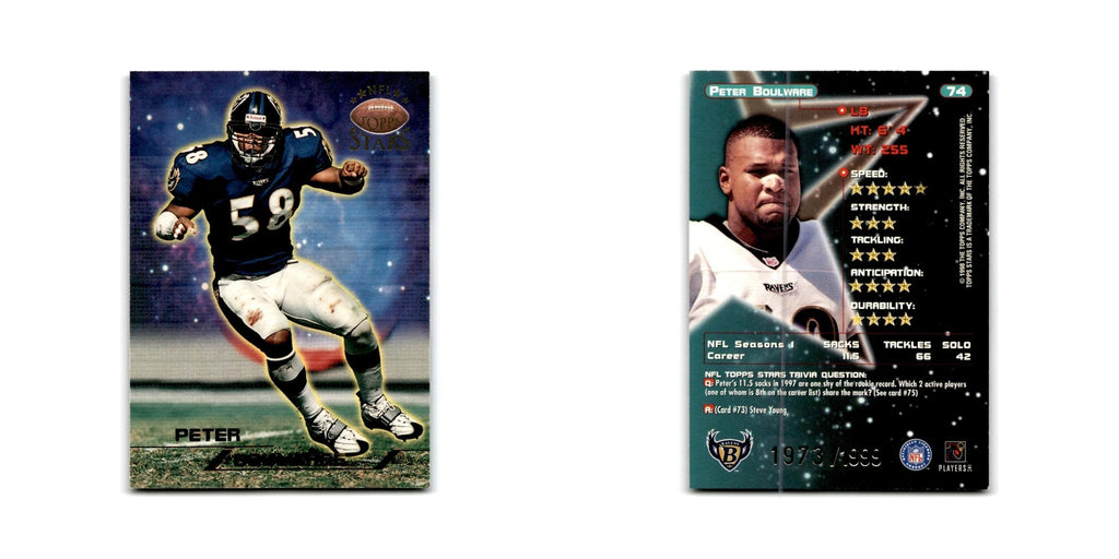 Peter Boulware #/1999 1998 Topps Stars #74 Baltimore Ravens Football Card NM