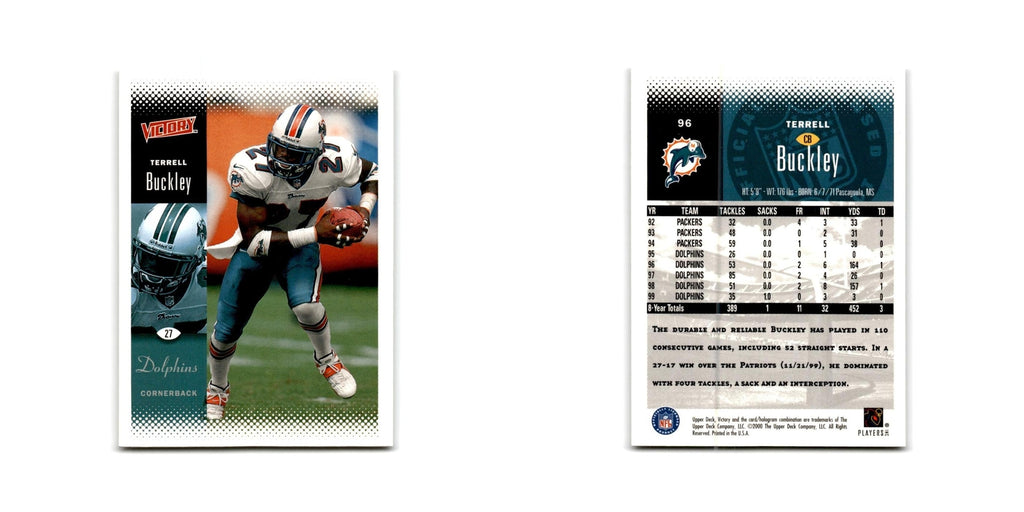 Terrell Buckley 2000 Upper Deck Victory #96 Miami Dolphins Football Card NM