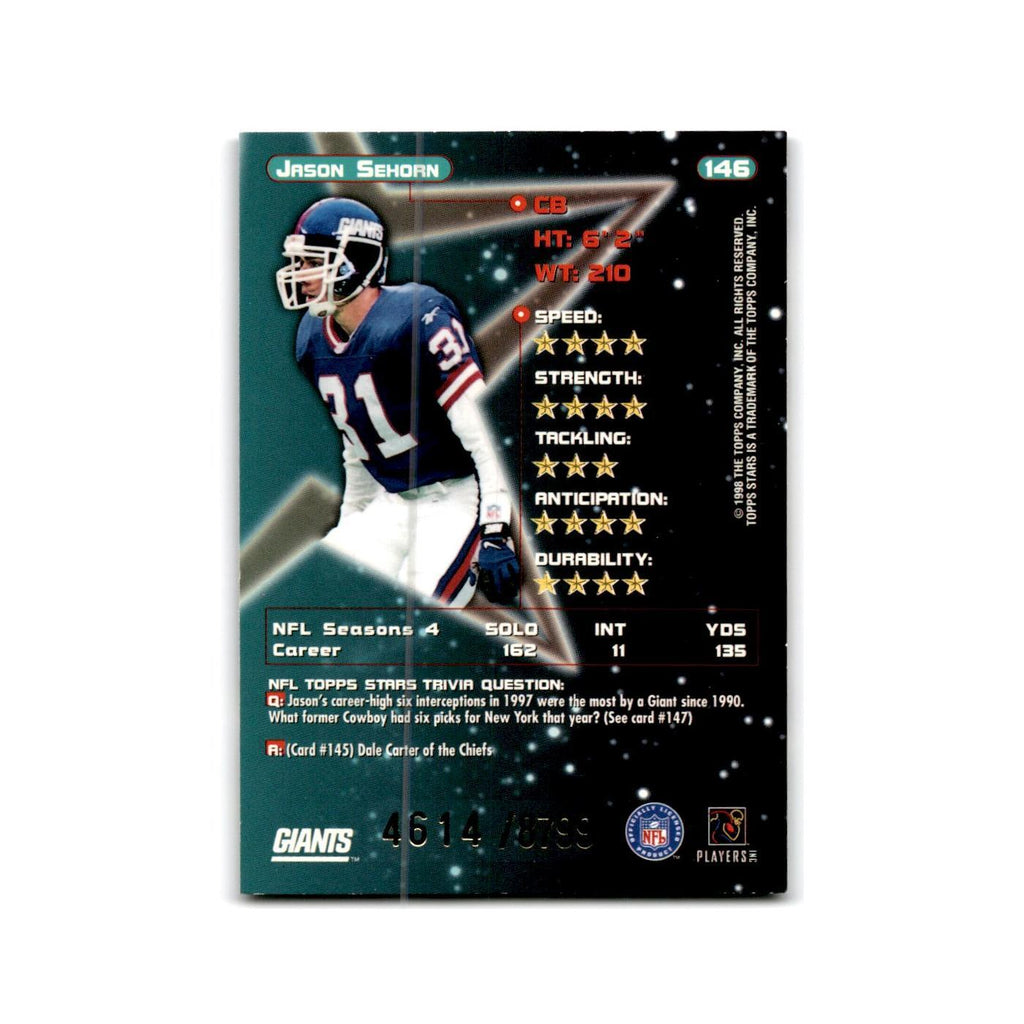 Jason Sehorn #/8799 1998 Topps Stars #146 New York Giants Football Card NM