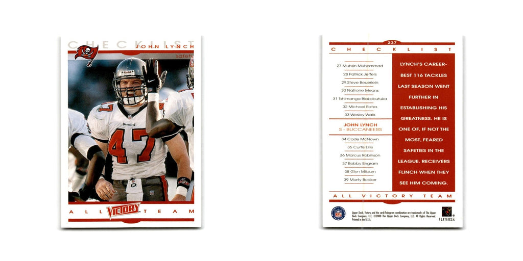 John Lynch 2000 Upper Deck Victory #237 Tampa Bay Buccaneers Football Card NM