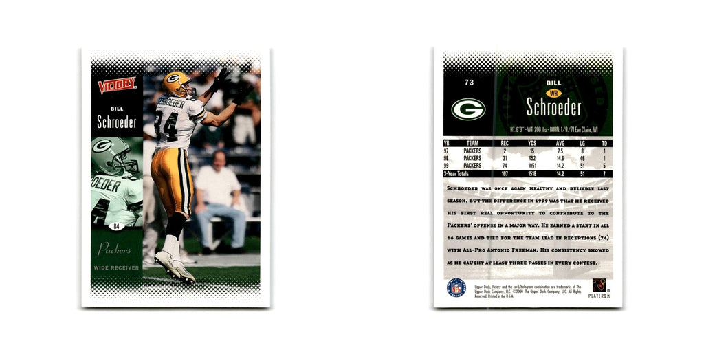 Bill Schroeder 2000 Upper Deck Victory #73 Green Bay Packers Football Card NM