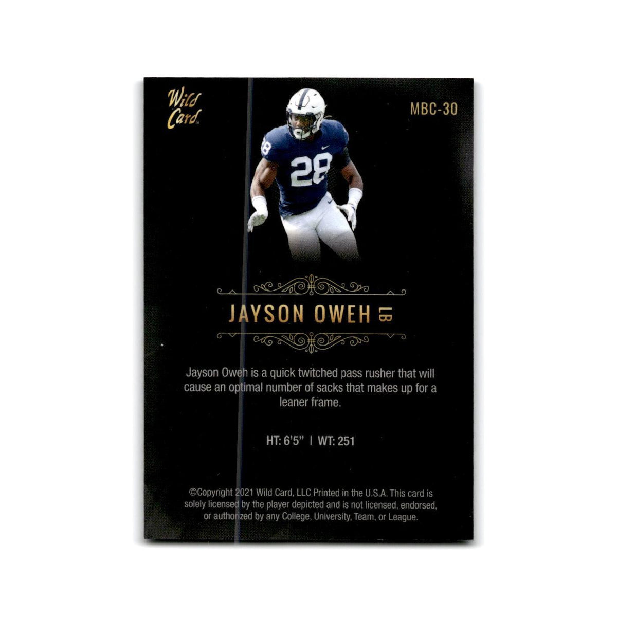 Jayson Oweh 2021 Wild Card Matte Premier #MBC-30 Penn State Nittany Lions NM