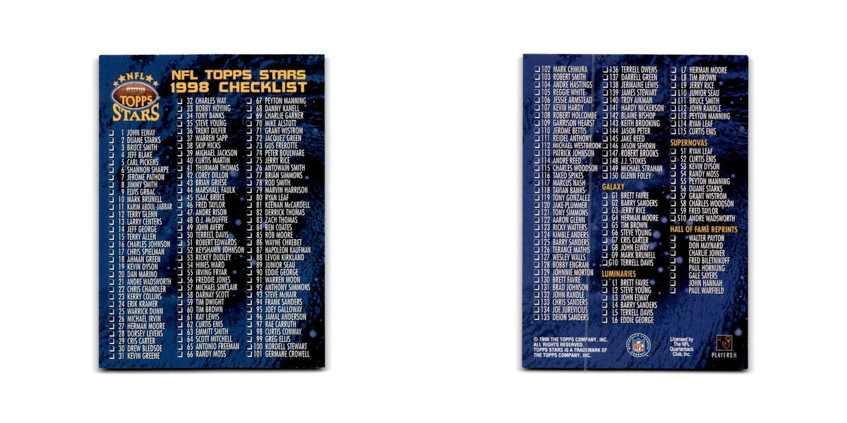 Checklist 1998 Topps Stars #NNO Football Card NM