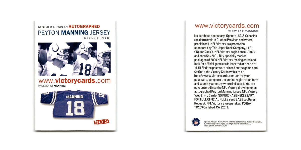 Registration Peyton Manning 2000 Upper Deck Victory #NNO Football Card NM