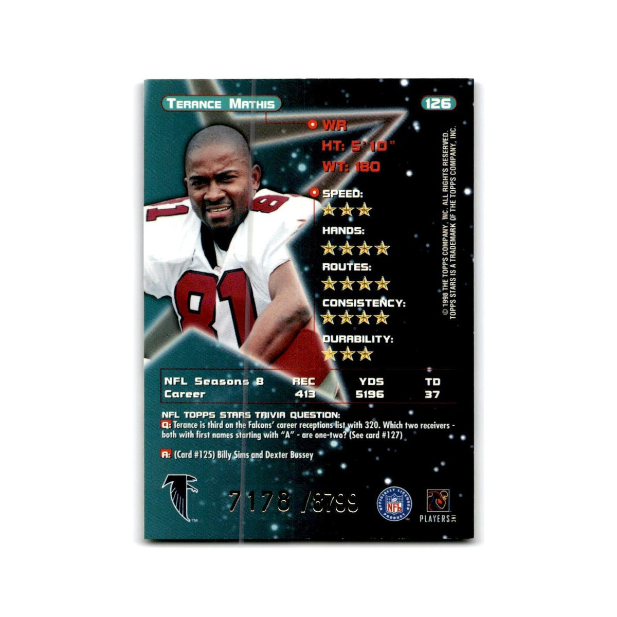 Terance Mathis #/8799 1998 Topps Stars #126 Atlanta Falcons Football Card NM