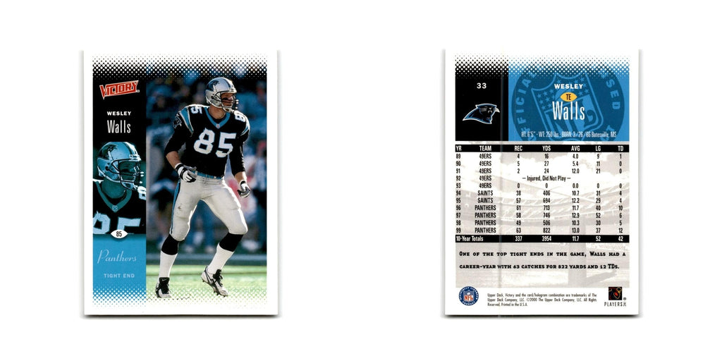 Wesley Walls 2000 Upper Deck Victory #33 Carolina Panthers Football Card NM
