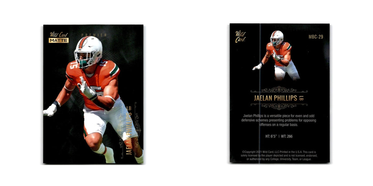 Jaelan Phillips 2021 Wild Card Matte Premier #MBC-29 Miami Hurricanes NM
