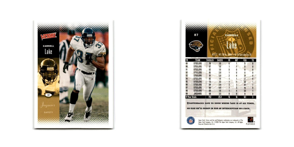 Carnell Lake 2000 Upper Deck Victory #87 Jacksonville Jaguars Football Card NM