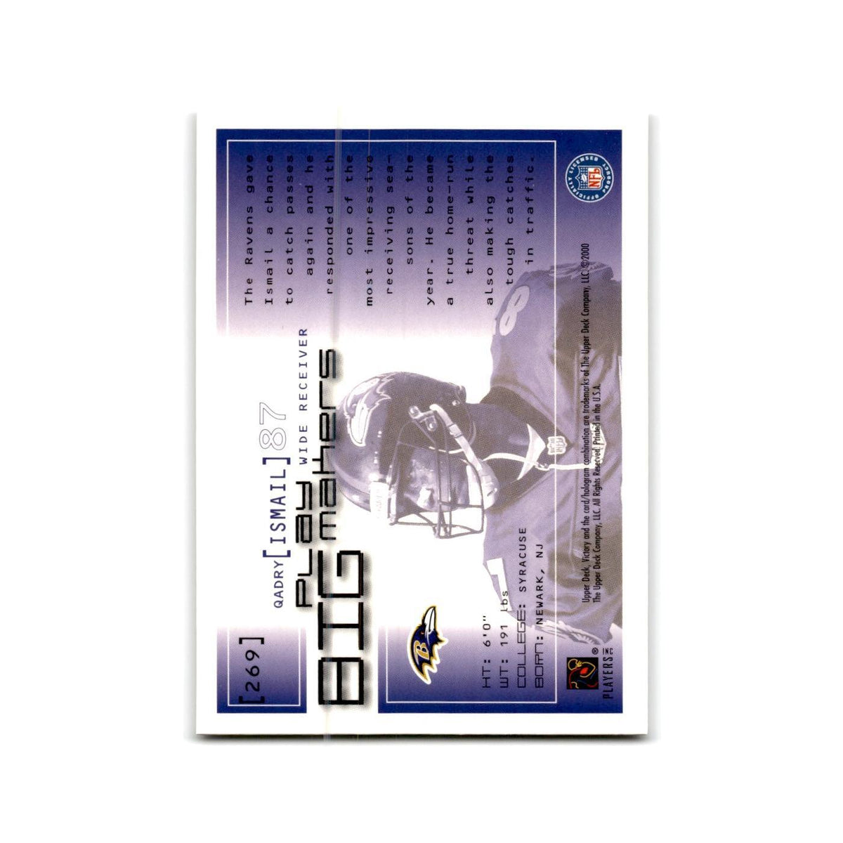 Qadry Ismail 2000 Upper Deck Victory #269 Baltimore Ravens Football Card NM