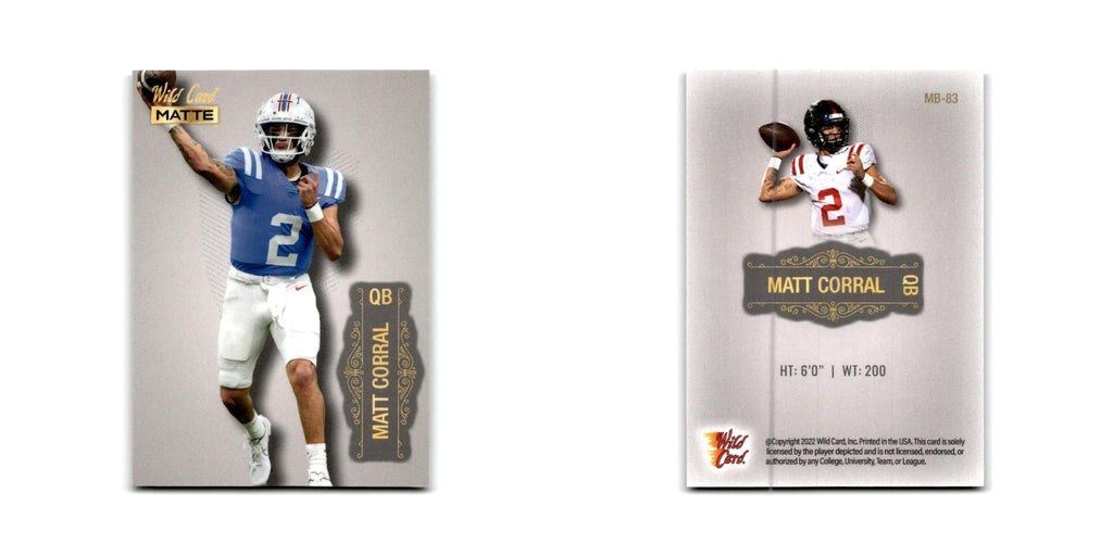 Matt Corral 2022 Wild Card Matte #MB-83 Ole Miss Rebels Football Card NM