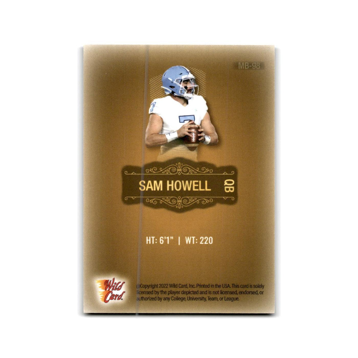 Sam Howell 2022 Wild Card Matte #MB-98 North Carolina Tar Heels Football Card NM