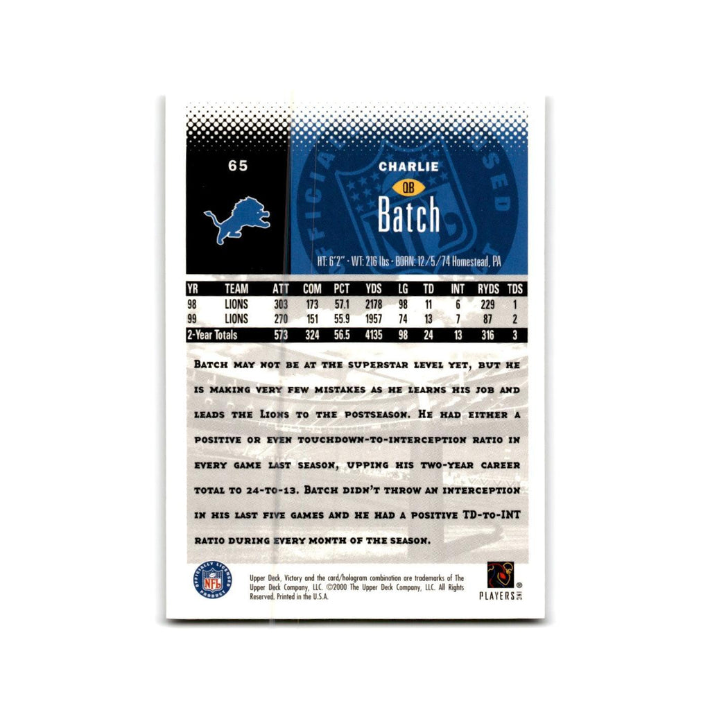 Charlie Batch 2000 Upper Deck Victory #65 Detroit Lions Football Card NM