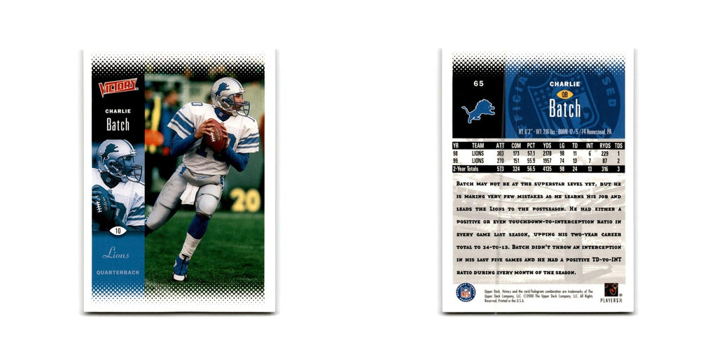 Charlie Batch 2000 Upper Deck Victory #65 Detroit Lions Football Card NM