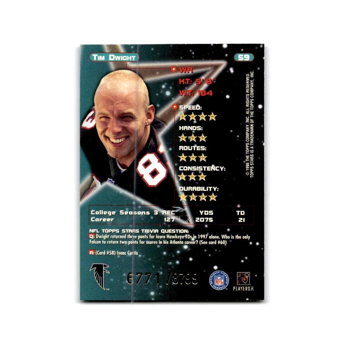 Tim Dwight #/8799 1998 Topps Stars #59 Atlanta Falcons Football Card NM