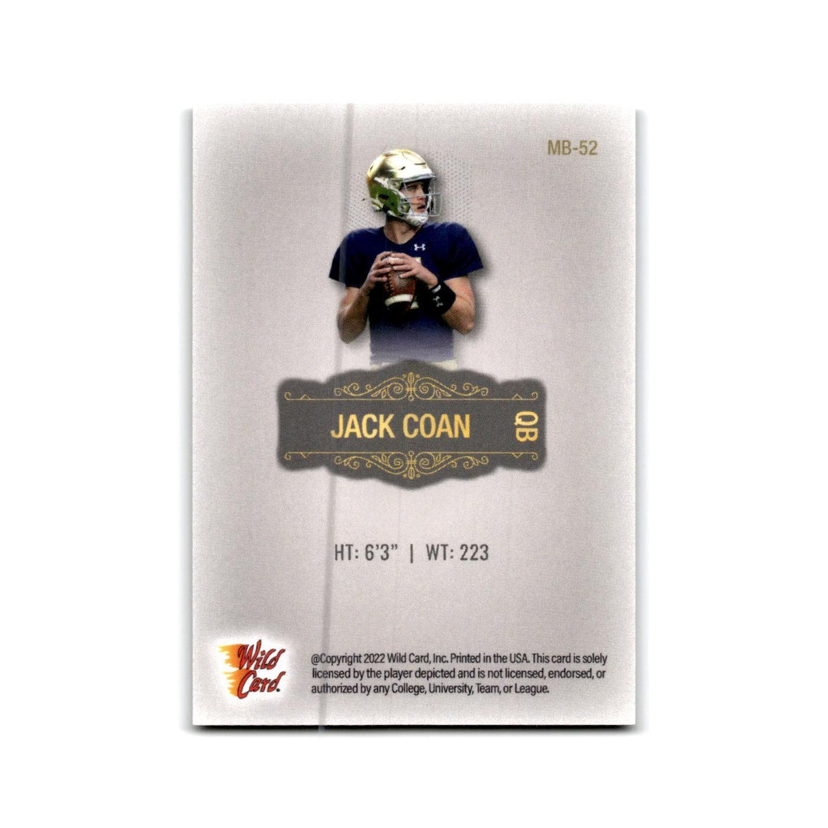 Jack Coan 2022 Wild Card Matte #MB-52 Notre Dame Fighting Irish Football Card NM