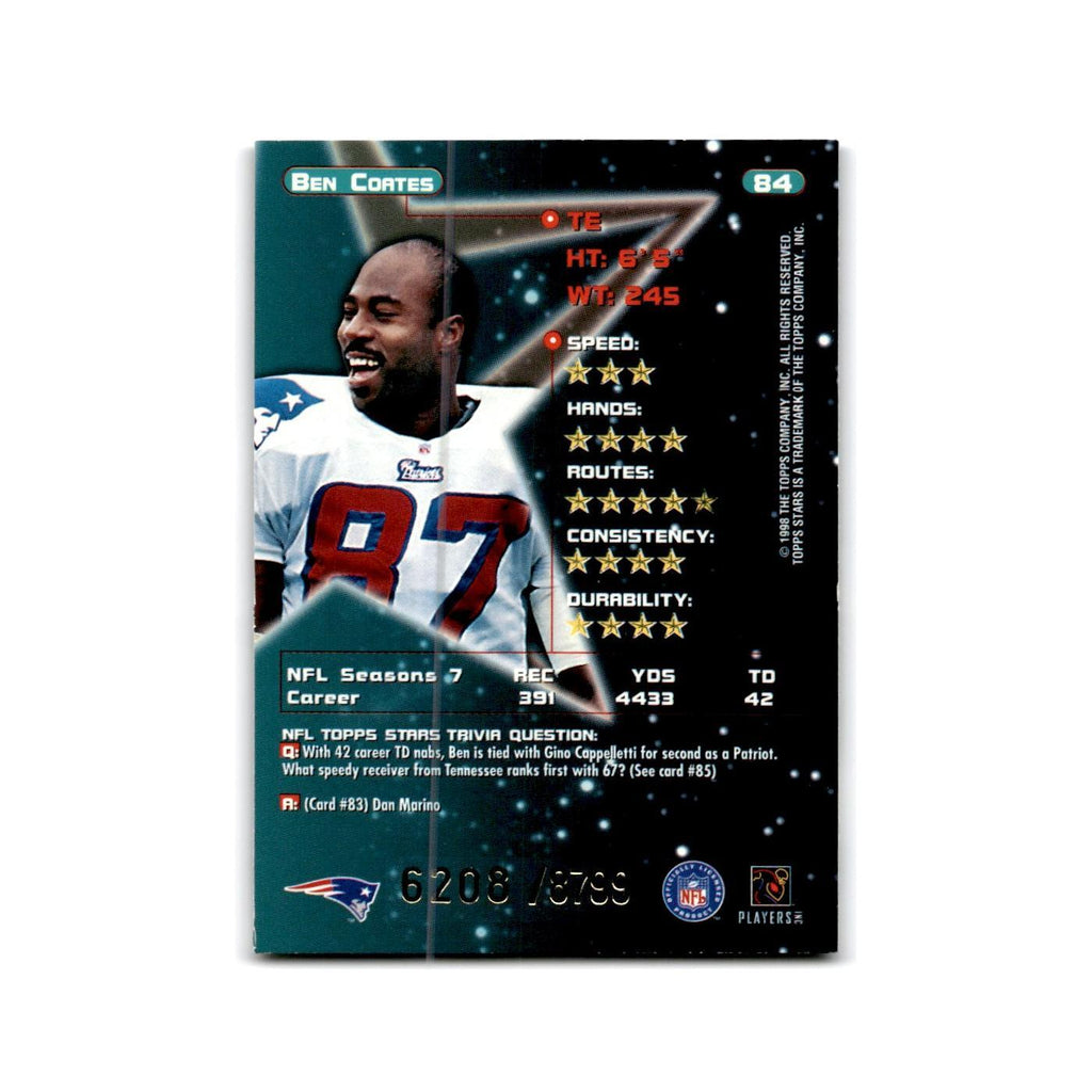 Den Coates #/8799 1998 Topps Stars #84 New England Patriots Football Card NM