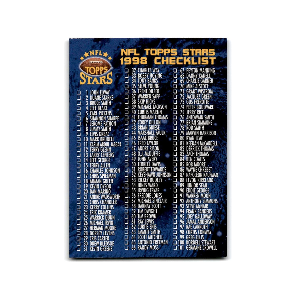 Checklist 1998 Topps Stars #NNO Football Card NM