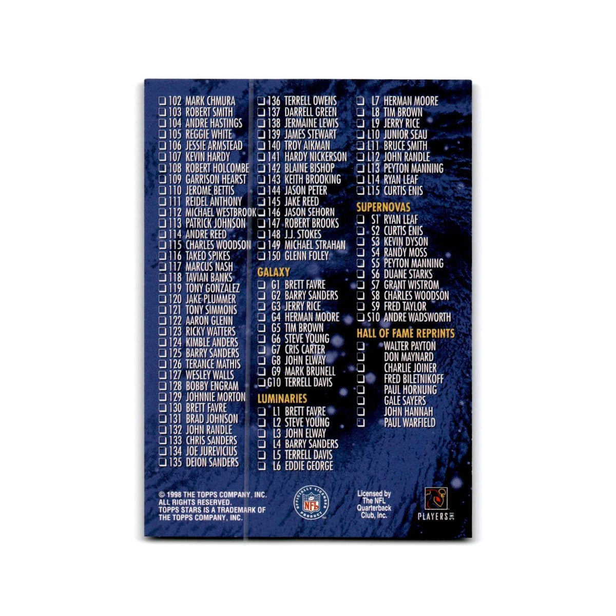 Checklist 1998 Topps Stars #NNO Football Card NM