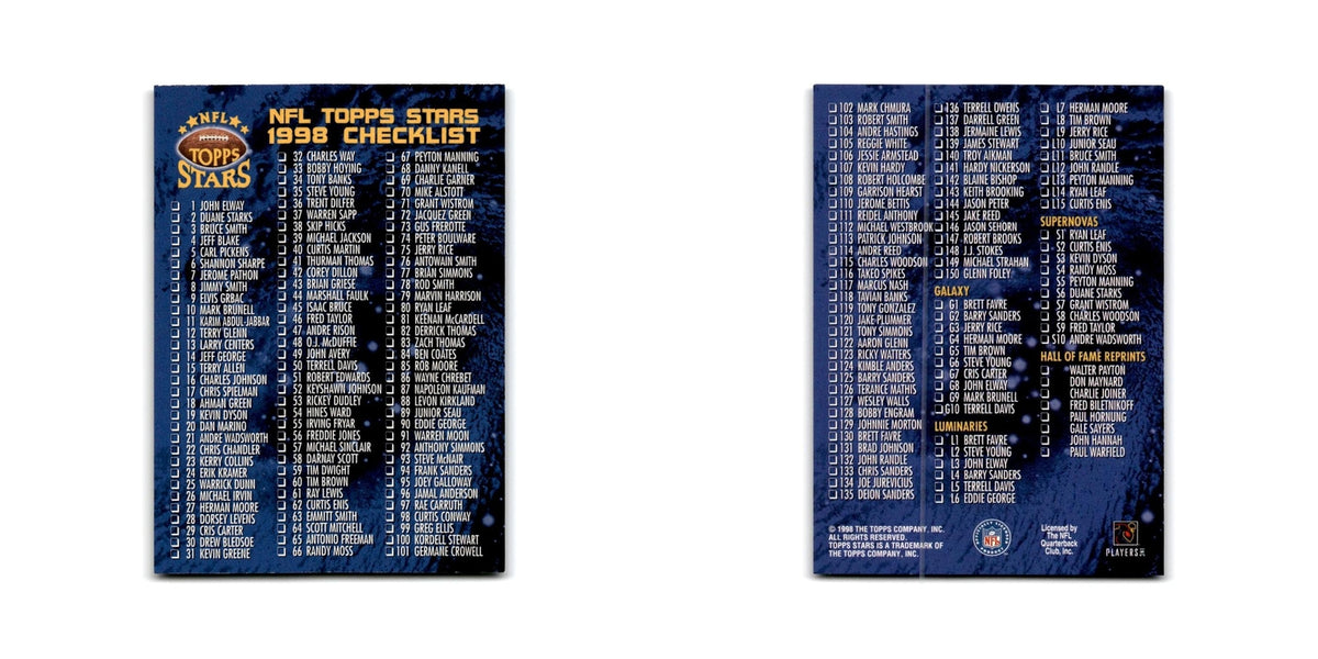 Checklist 1998 Topps Stars #NNO Football Card NM