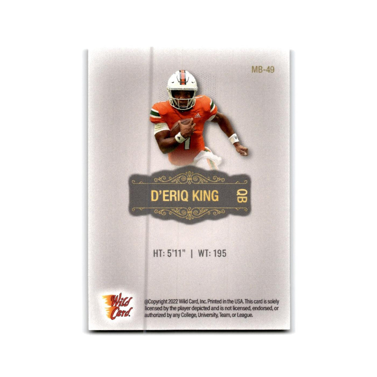 D'eriq King 2022 Wild Card Matte #MB-49 Miami Hurricanes Football Card NM
