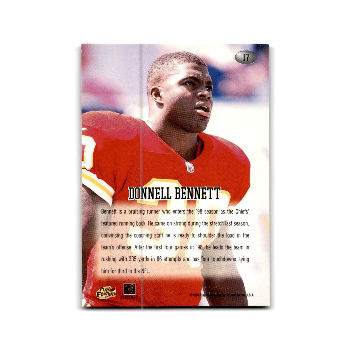 Donnell Bennett 1998 Playoff Momentum Retail #17 Kansas City Chiefs NM