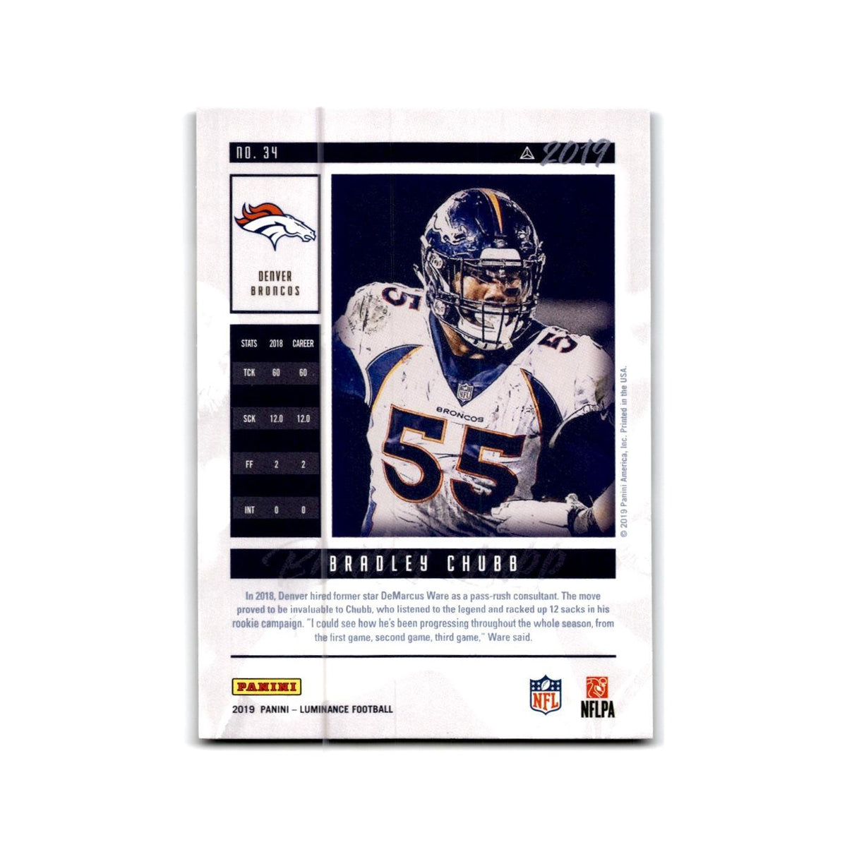 Bradley Chubb 2019 Panini Luminance #34 Denver Broncos Football Card NM