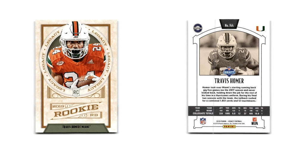 Travis Homer Rookie 2019 Panini Legacy #144 Miami Hurricanes Football Card NM